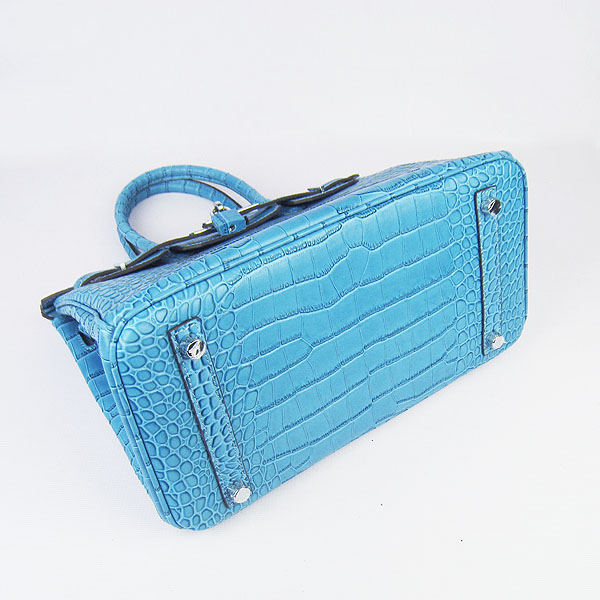 Replica Hermes Birkin 30CM Crocodile Veins Bag Blue 6088 On Sale